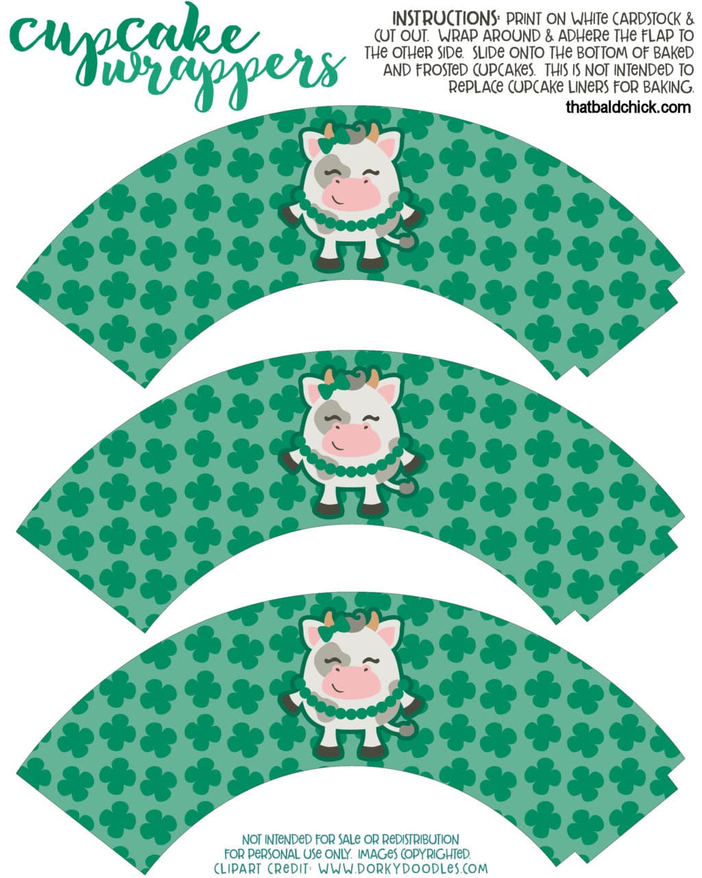 St Patrick's Day Cupcake Wrappers - free printable at thatbaldchick.com