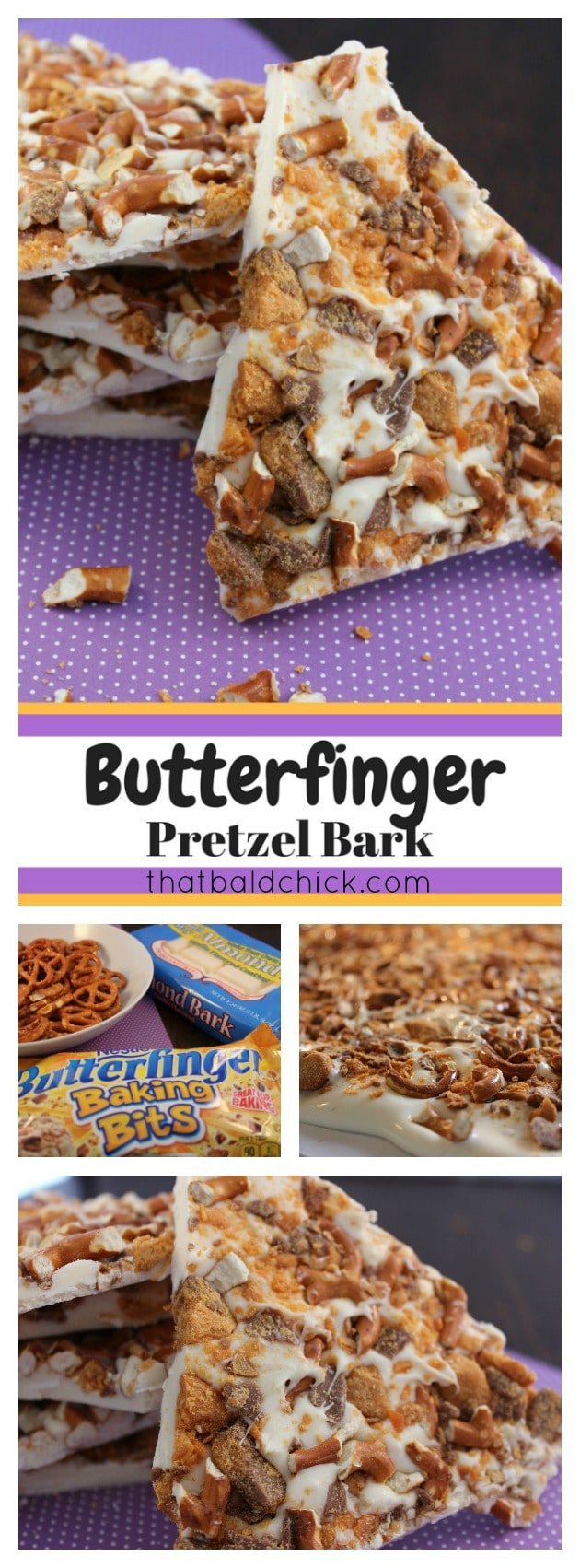Butterfinger Pretzel Bark Recipe at thatbaldchick.com