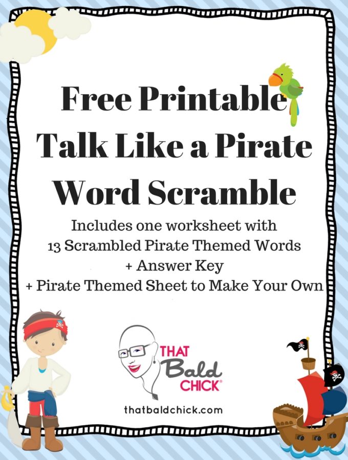 Free Printable Talk Like a Pirate Word Scramble at thatbaldchick