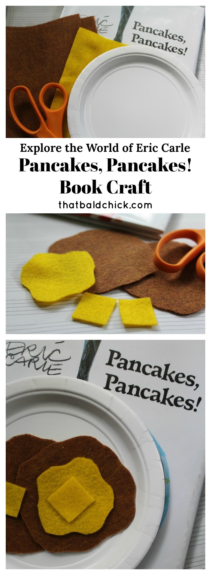 Explore the world of Eric Carle and make this fun Pancakes, Pancakes! Book Craft. Supply list and instructions at thatbaldchick.com