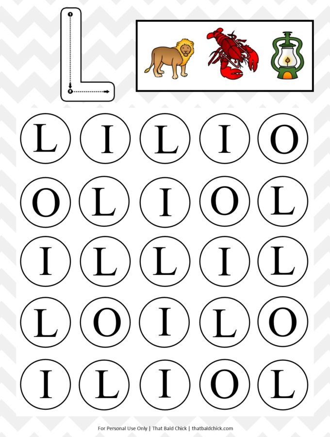 Free uppercase do a dot letter L printable at thatbaldchick.com