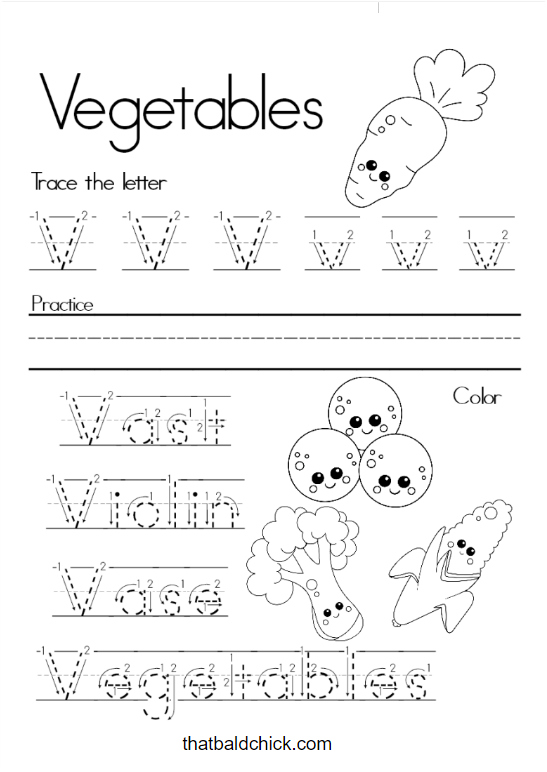 Get this #free Letter V #Alphabet Writing Practice #printable at thatbaldchick.com. #abc #lotw #preschool #homeschool #homeschooling