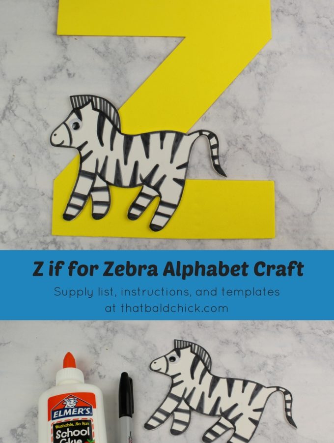 Get the supply list, instructions & templates for the Z is for Zebra craft at thatbaldchick.com #homeschool #preschool #abc #lotw #hsmommas #homeschooling