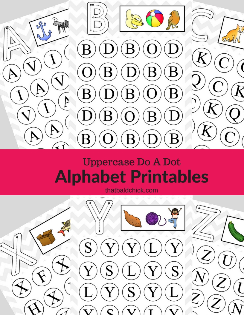 Get these #free Uppercase Do A Dot #Alphabet #Printables at thatbaldchick.com! #homeschool #teacher #abcs #lotw #free #printable #homeschooling #hsmommas