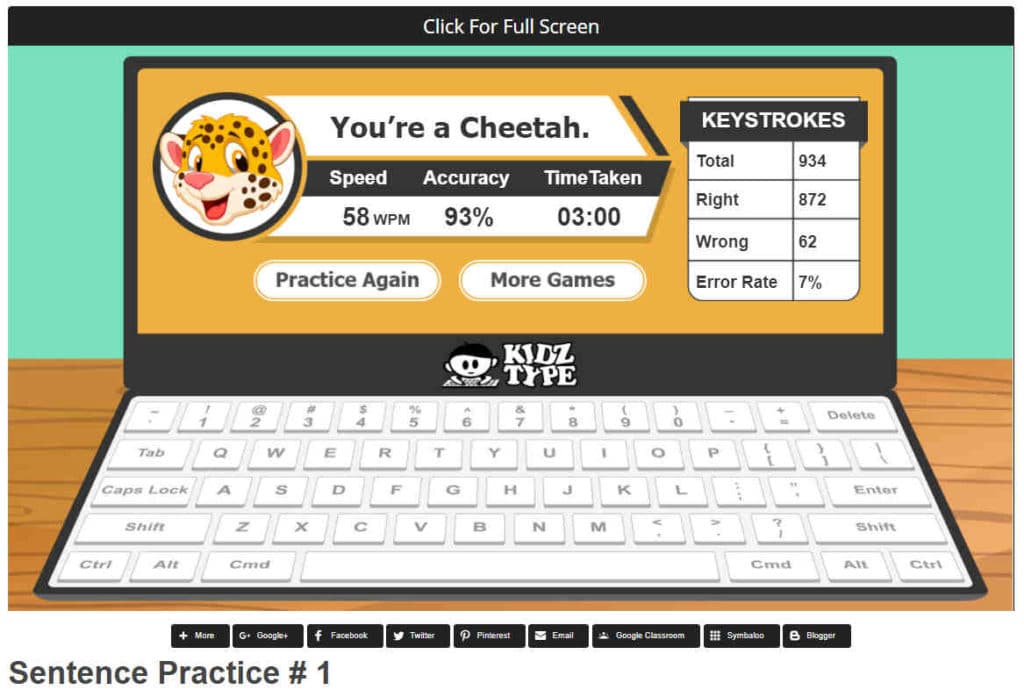 kidztype typing practice score