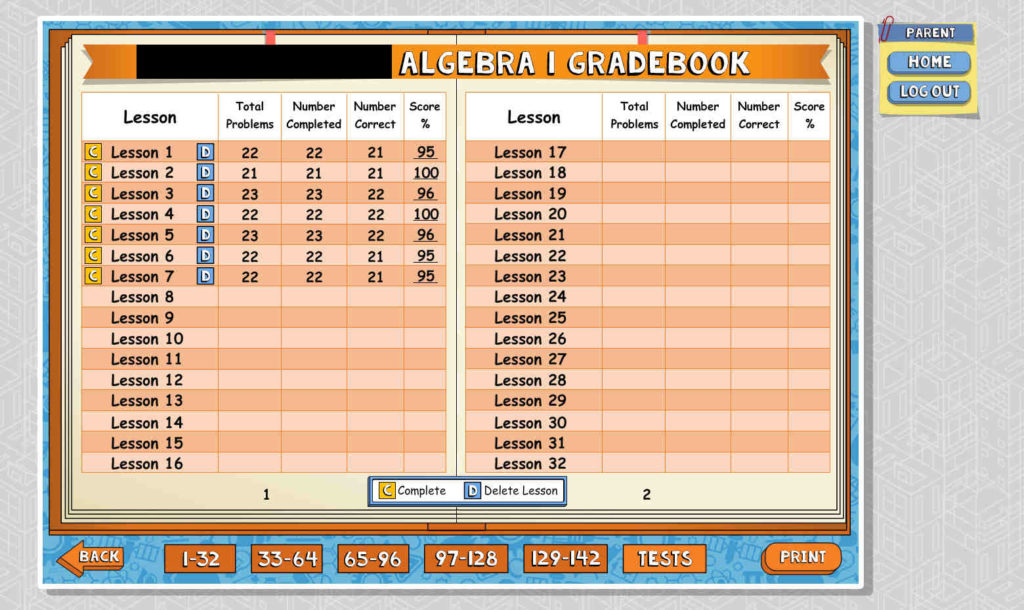 Algebra 1 Gradebook
