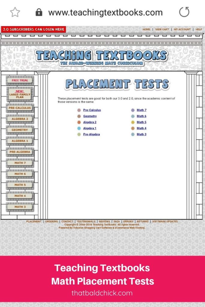 Teaching Textbooks Math Placement Tests
