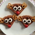 These reindeer waffles are super simple to make and are perfect for North Pole Breakfast or Christmas Morning Breakfast! #recipe #recipes #breakfast #Christmas #kids